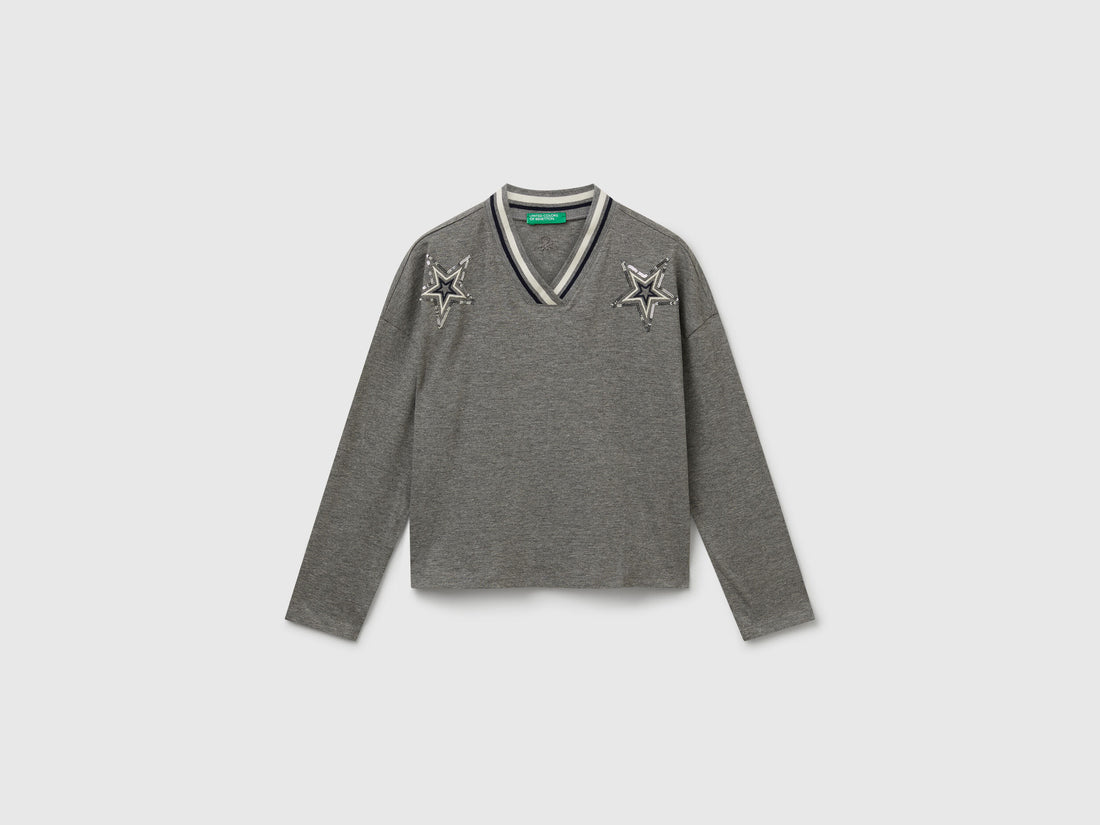 Benetton_Dark Gray_T-Shirt with Sequin Embroidery_3I1XC400E_507_01