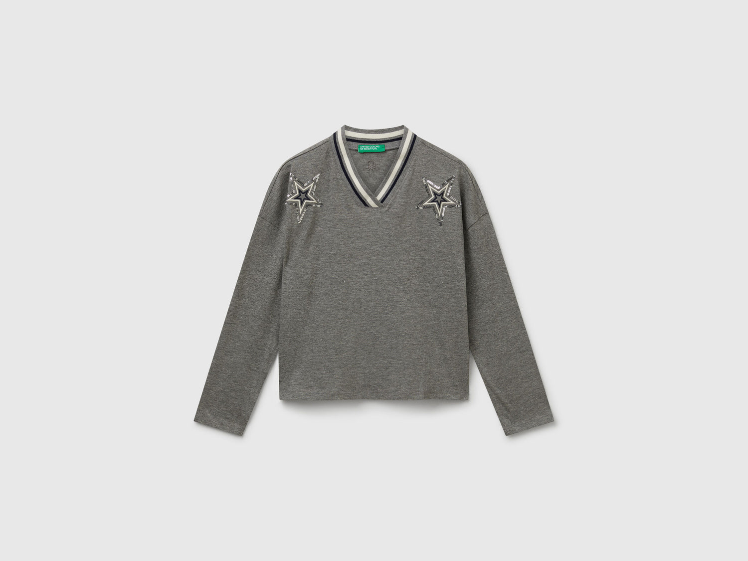 Benetton_Dark Gray_T-Shirt with Sequin Embroidery_3I1XC400E_507_01