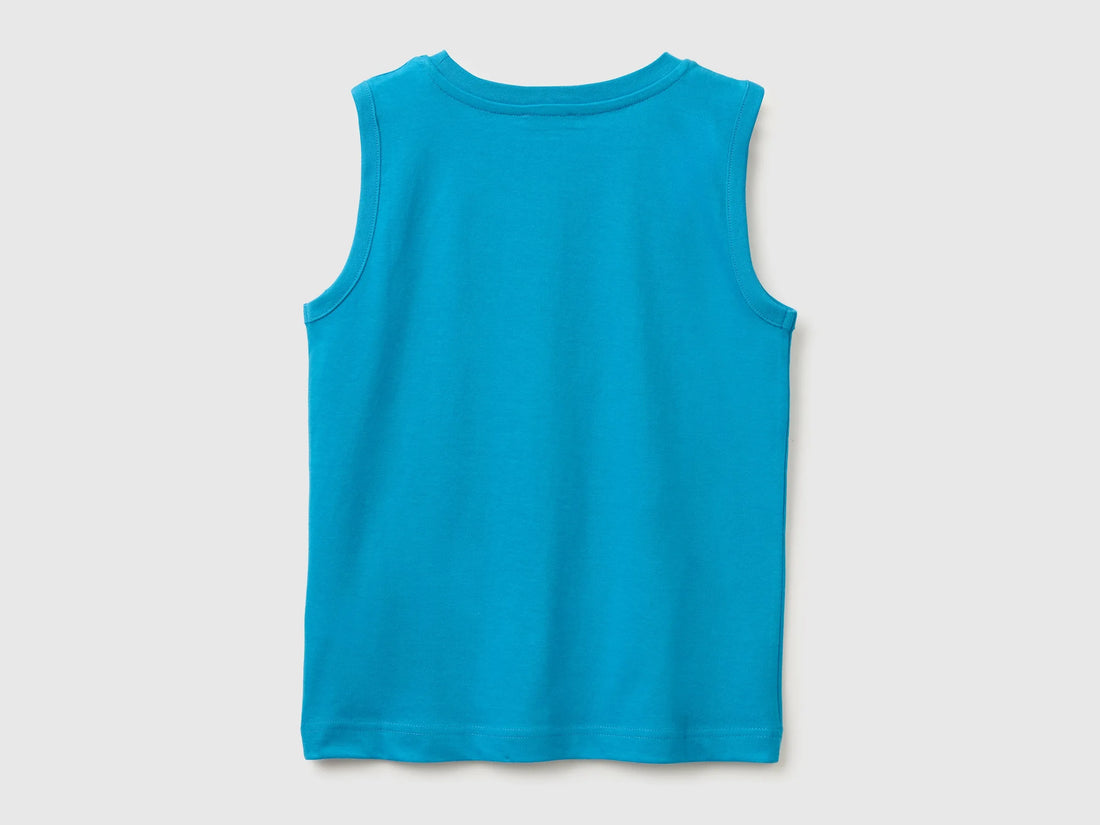 Benetton Blue Boys Organic Cotton Tank Top with Logo Print SKU: 3I1XCH023_051 Image 02