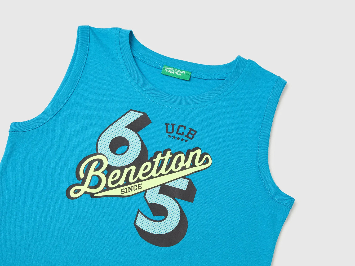 Benetton Blue Boys Organic Cotton Tank Top with Logo Print SKU: 3I1XCH023_051 Image 03
