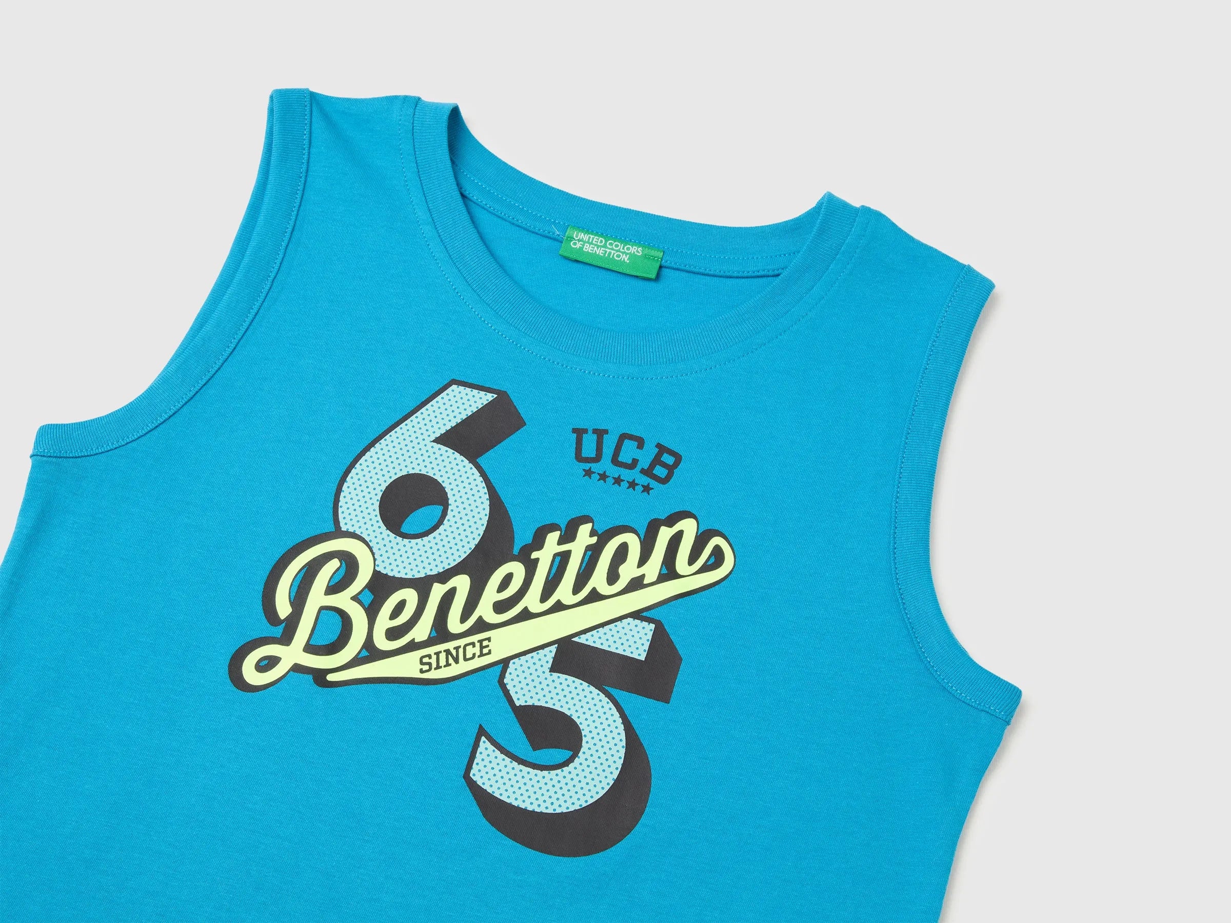 Benetton Blue Boys Organic Cotton Tank Top with Logo Print SKU: 3I1XCH023_051 Image 03