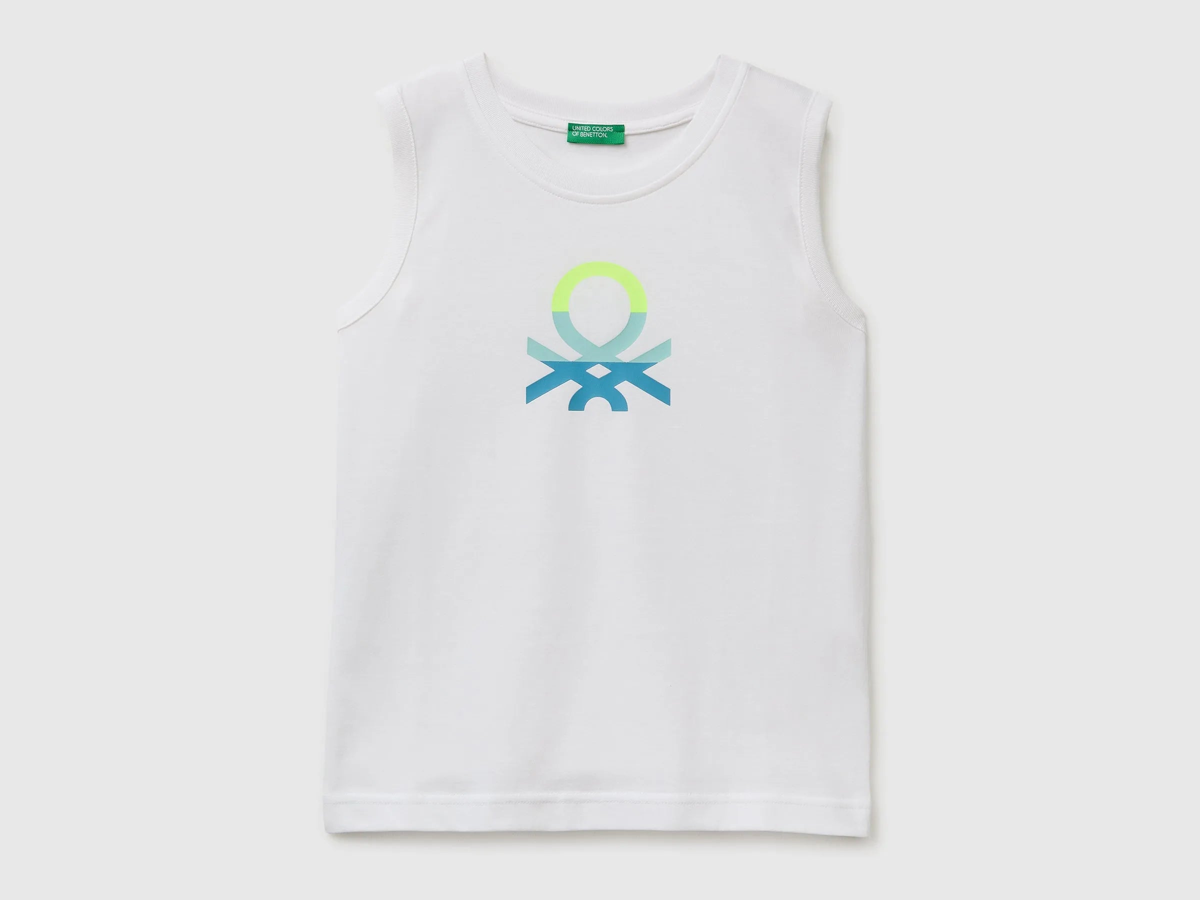 Benetton White Boys Organic Cotton Tank Top with Logo Print SKU: 3I1XCH023_101 Image 01