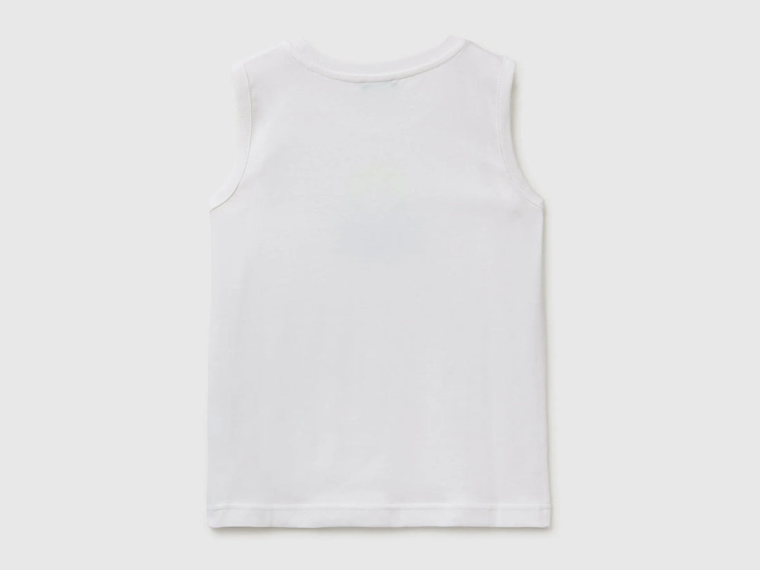 Benetton White Boys Organic Cotton Tank Top with Logo Print SKU: 3I1XCH023_101 Image 02