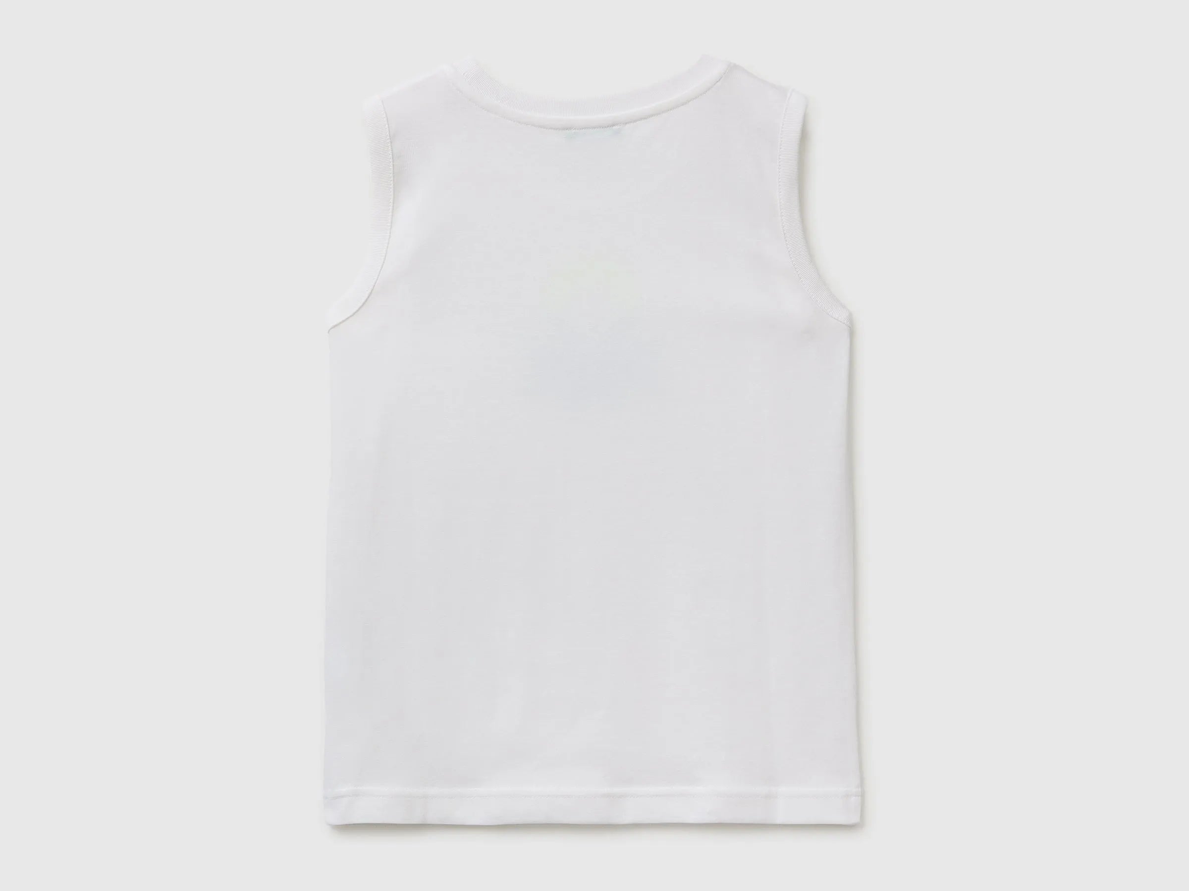 Benetton White Boys Organic Cotton Tank Top with Logo Print SKU: 3I1XCH023_101 Image 02