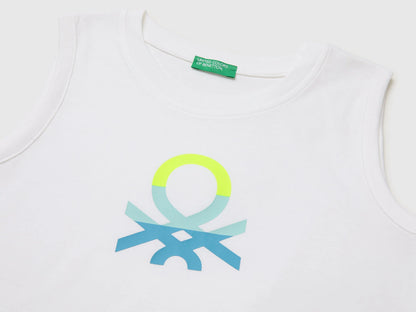 Benetton White Boys Organic Cotton Tank Top with Logo Print SKU: 3I1XCH023_101 Image 03