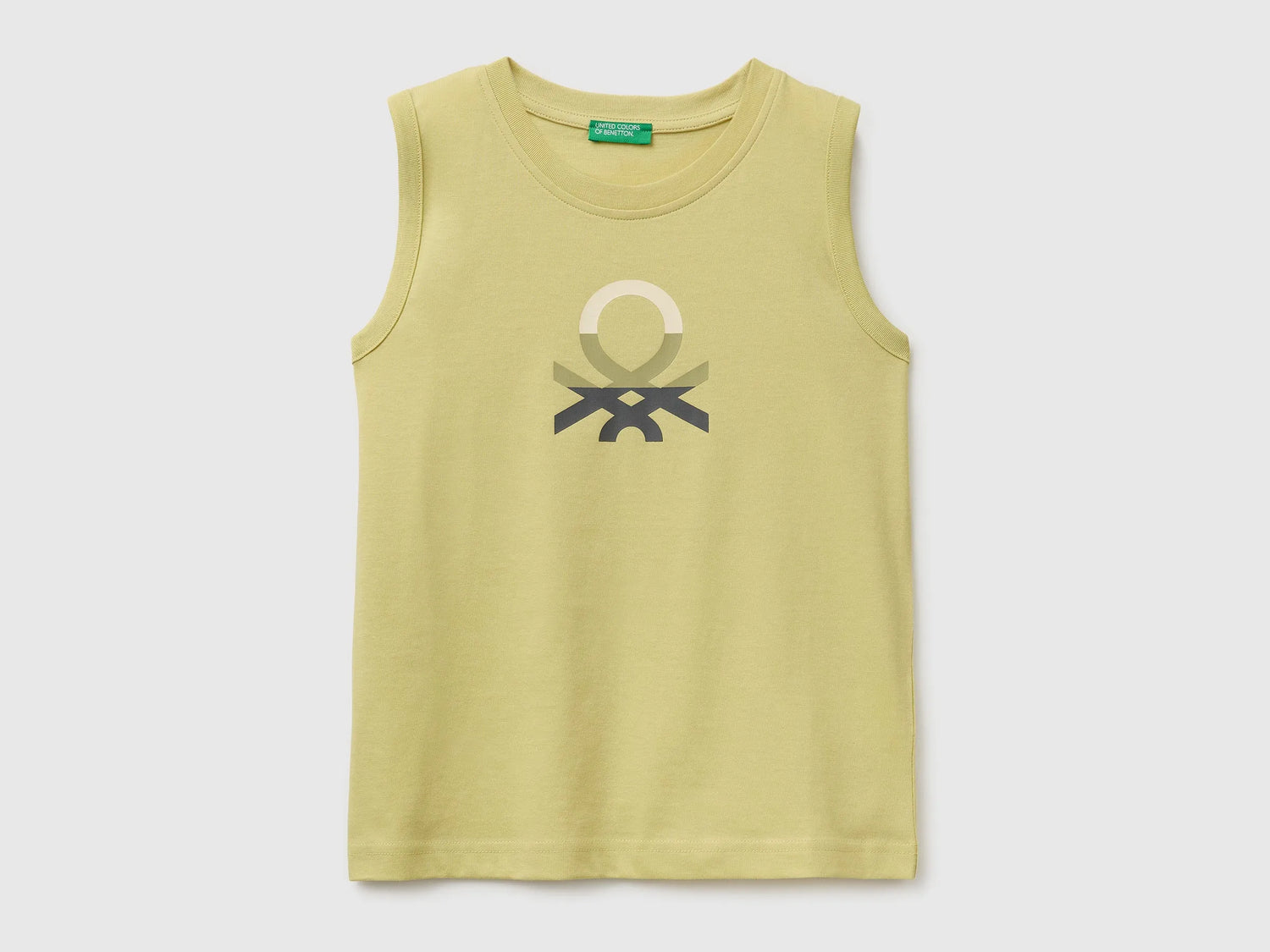 Benetton Yellow Boys Organic Cotton Tank Top with Logo Print SKU: 3I1XCH023_228 Image 01