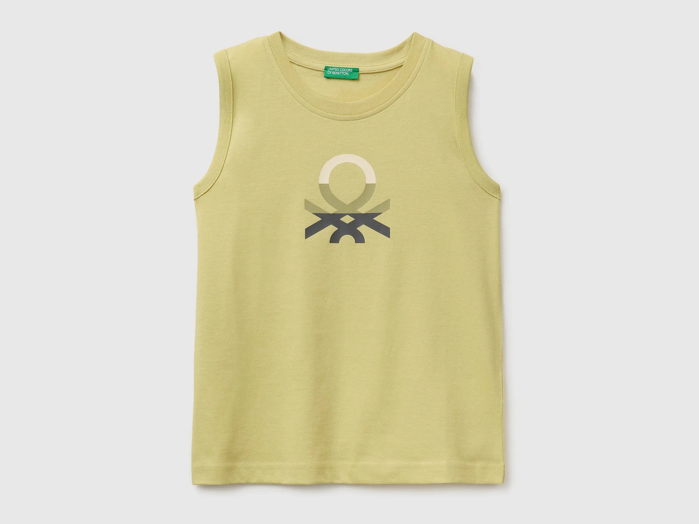 Benetton Yellow Boys Organic Cotton Tank Top with Logo Print SKU: 3I1XCH023_228 Image 01