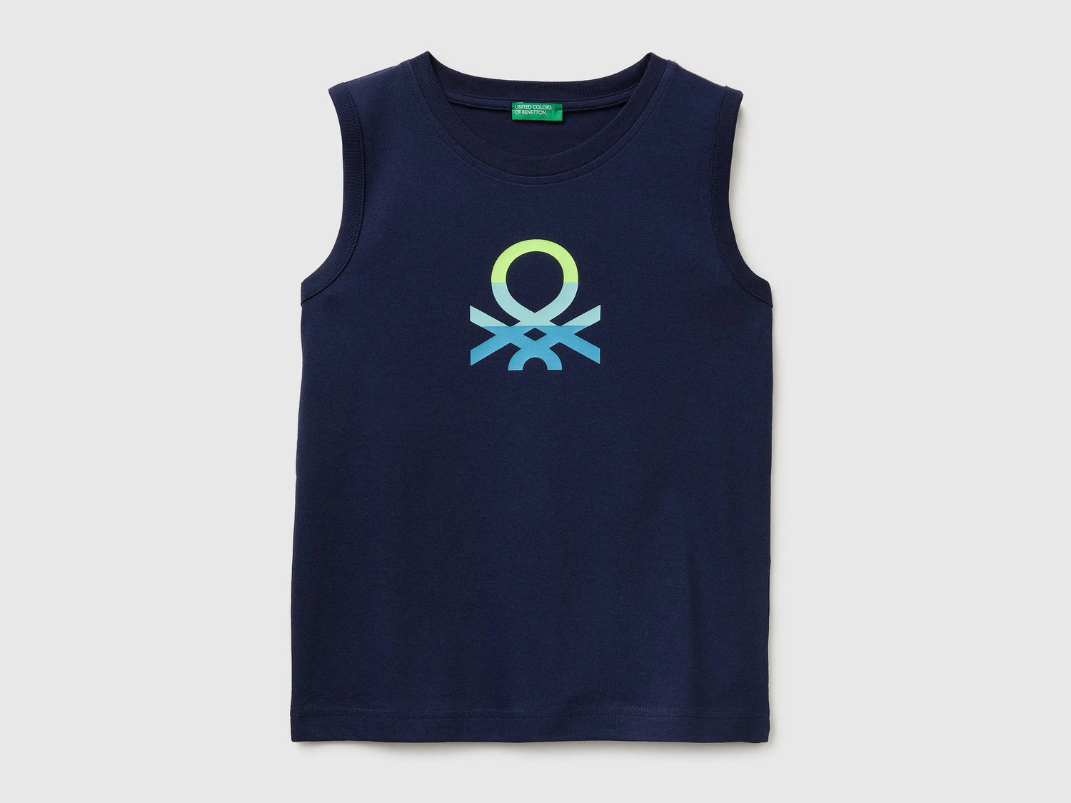 Benetton Dark blue Boys Organic Cotton Tank Top with Logo Print SKU: 3I1XCH023_252 Image 01