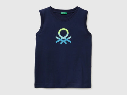 Benetton Dark blue Boys Organic Cotton Tank Top with Logo Print SKU: 3I1XCH023_252 Image 01