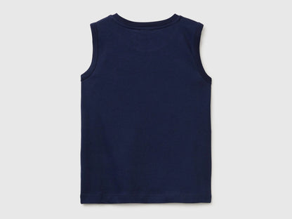 Benetton Dark blue Boys Organic Cotton Tank Top with Logo Print SKU: 3I1XCH023_252 Image 02