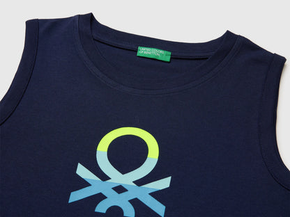 Benetton Dark blue Boys Organic Cotton Tank Top with Logo Print SKU: 3I1XCH023_252 Image 03