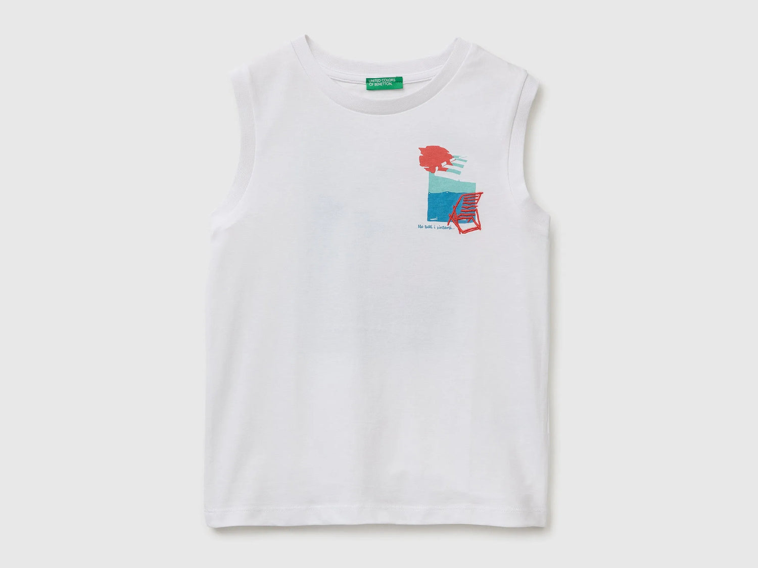 Benetton White Boys Tank Top with Print and Embroidery SKU: 3I1XCH028_101 Image 01
