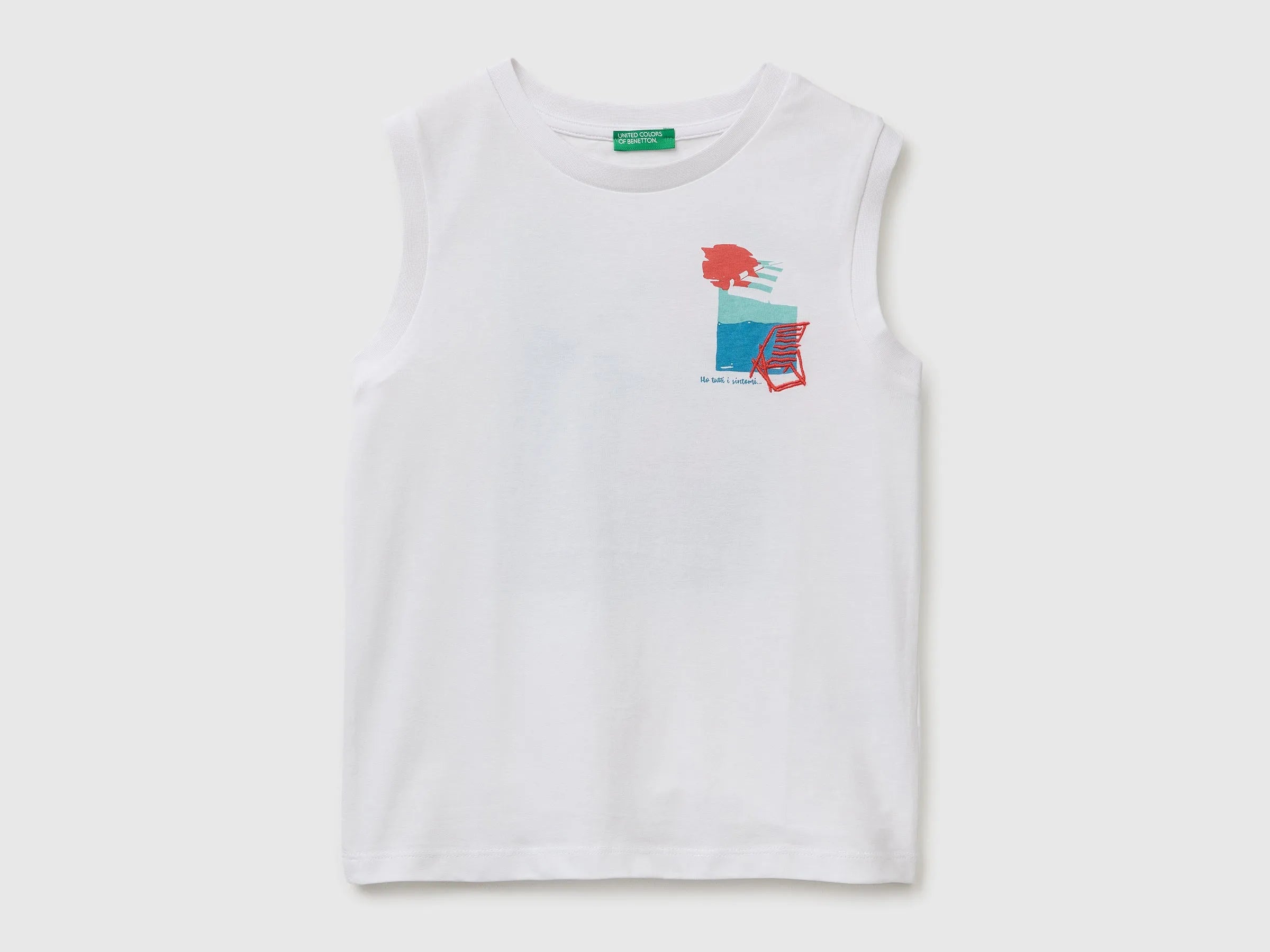 Benetton White Boys Tank Top with Print and Embroidery SKU: 3I1XCH028_101 Image 01