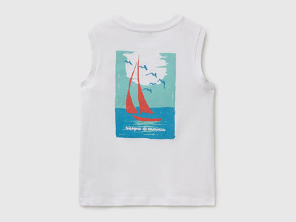 Benetton White Boys Tank Top with Print and Embroidery SKU: 3I1XCH028_101 Image 02