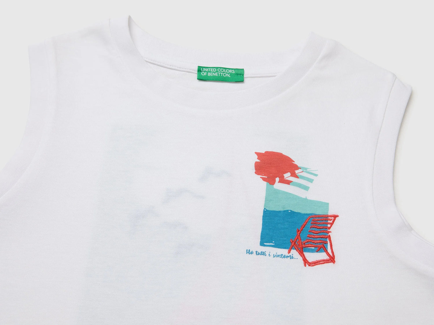 Benetton White Boys Tank Top with Print and Embroidery SKU: 3I1XCH028_101 Image 03