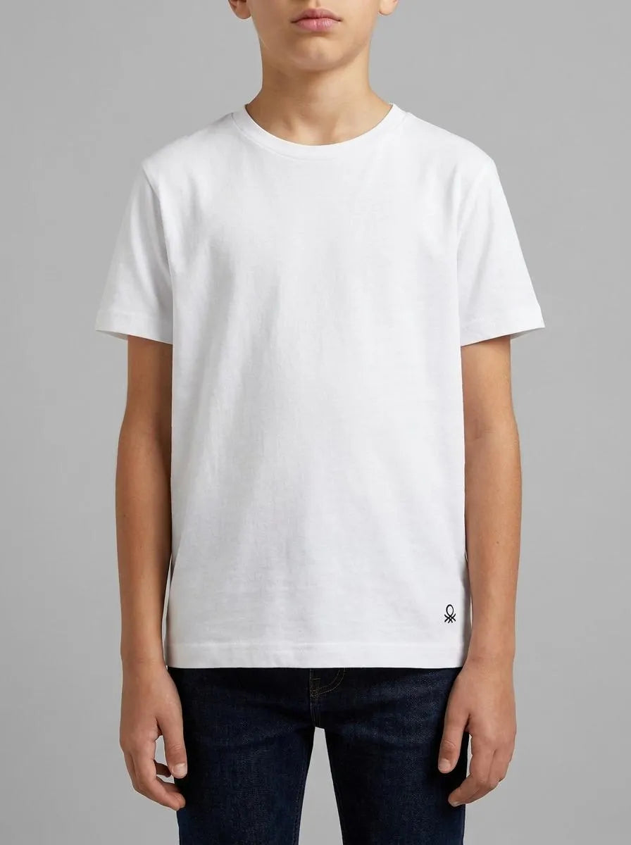 Benetton White Boys Pure Cotton T-Shirt SKU: 3I1XG106Z_101 Image 00