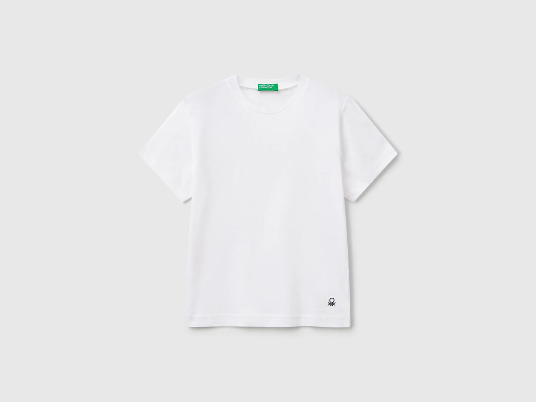 Benetton White Boys Pure Cotton T-Shirt SKU: 3I1XG106Z_101 Image 01