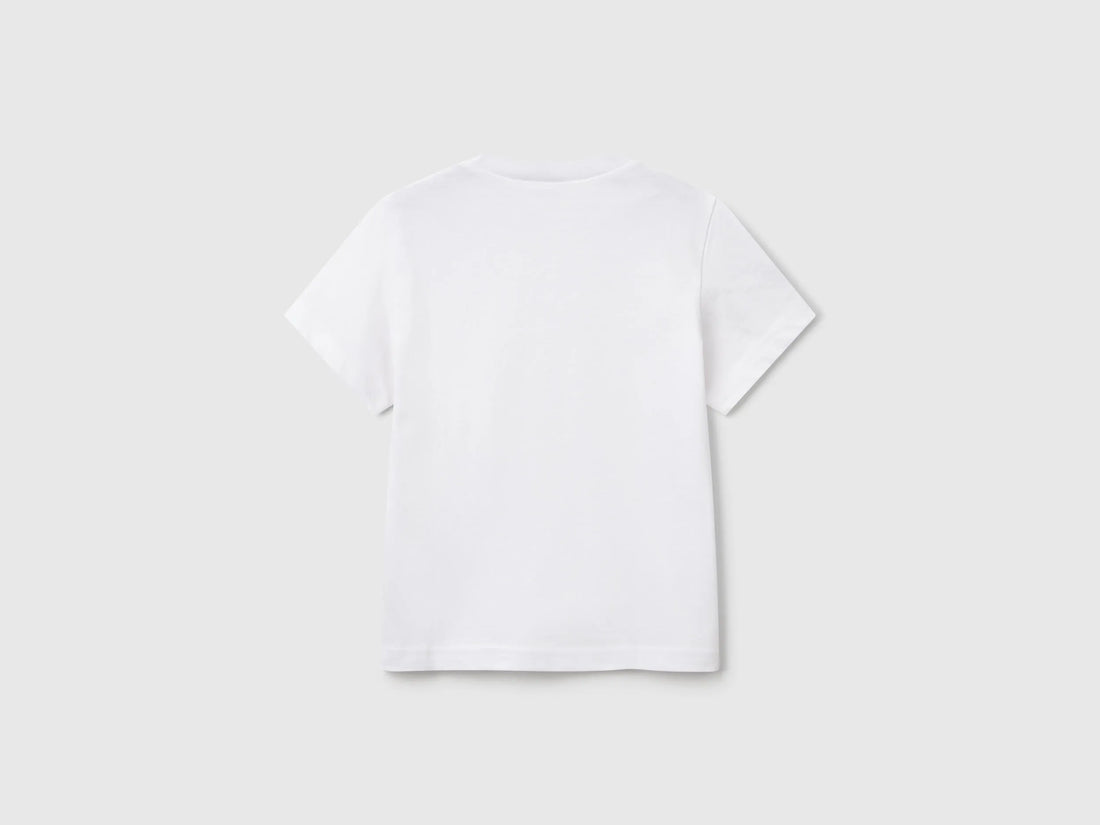 Benetton White Boys Pure Cotton T-Shirt SKU: 3I1XG106Z_101 Image 02
