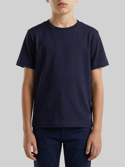 Benetton Dark Blue Boys Pure Cotton T-Shirt SKU: 3I1XG106Z_252 Image 00