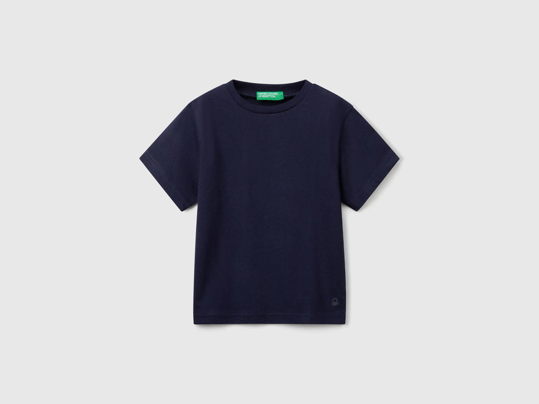 Benetton Dark Blue Boys Pure Cotton T-Shirt SKU: 3I1XG106Z_252 Image 01