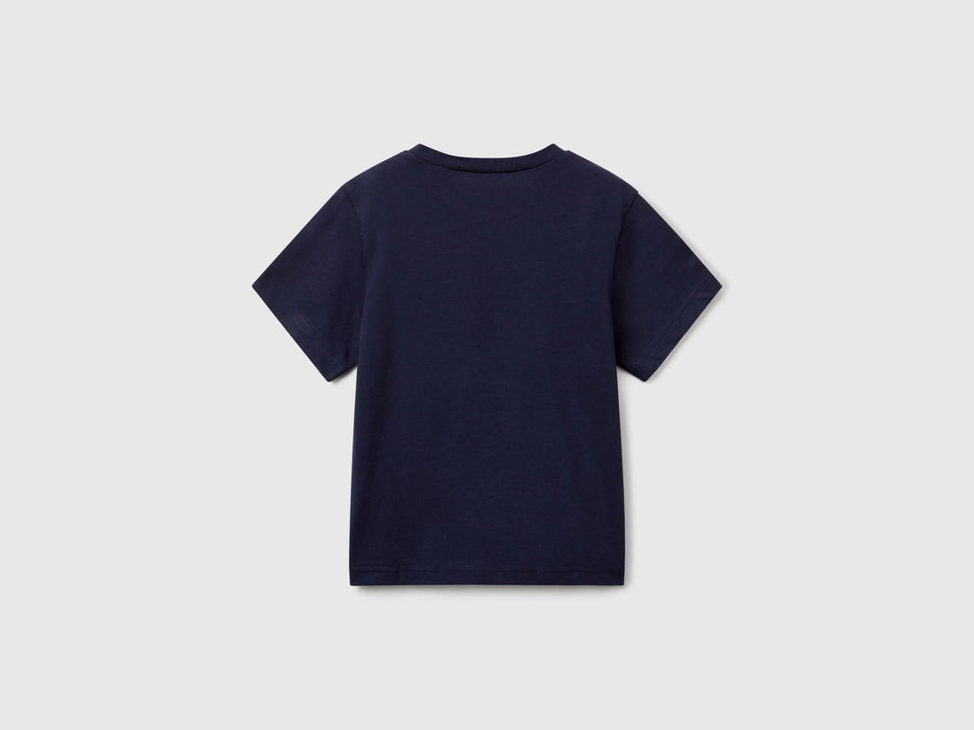 Benetton Dark Blue Boys Pure Cotton T-Shirt SKU: 3I1XG106Z_252 Image 02