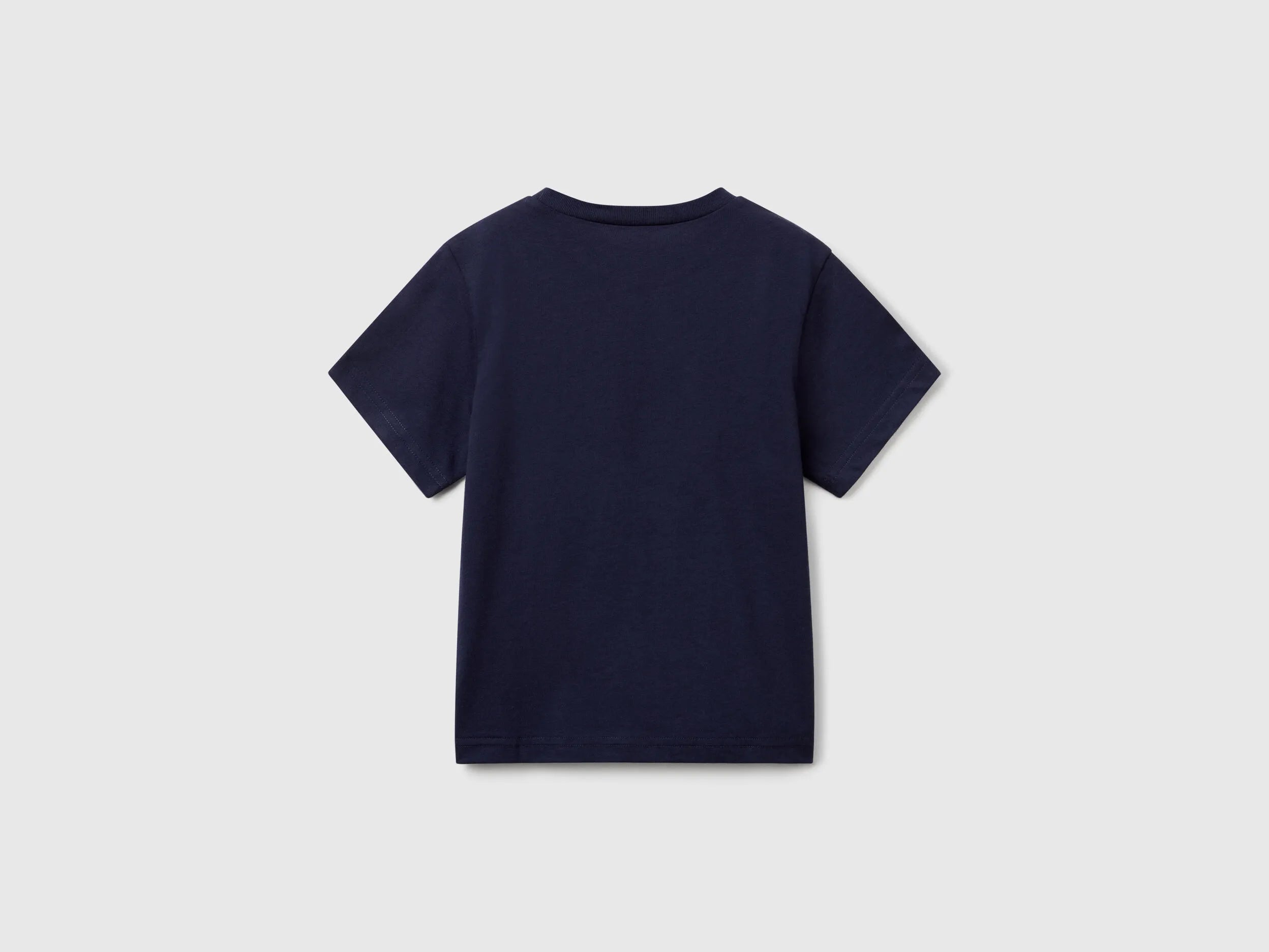 Benetton Dark Blue Boys Pure Cotton T-Shirt SKU: 3I1XG106Z_252 Image 02