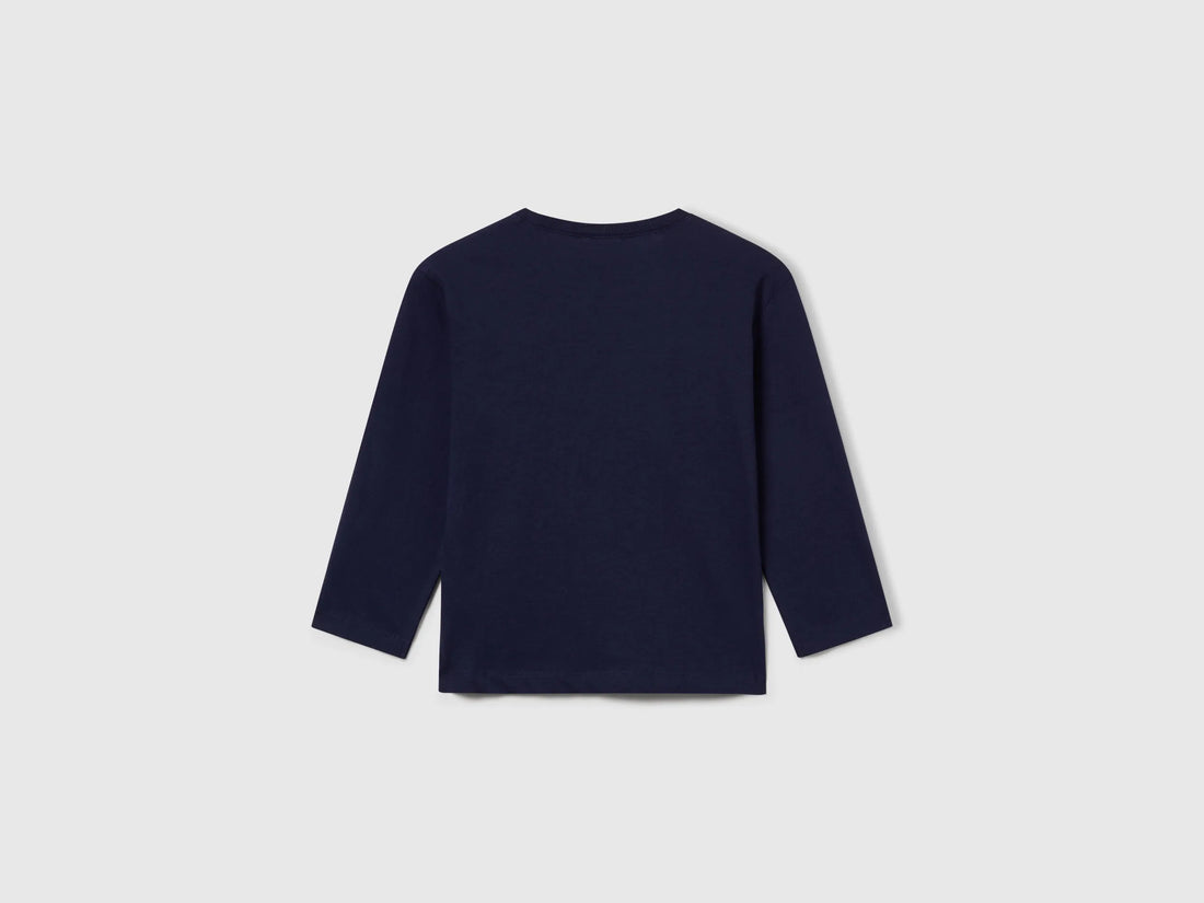 Benetton Dark Blue Boys Long Sleeve Cotton T-Shirt SKU: 3I1XG10F2_252 Image 02