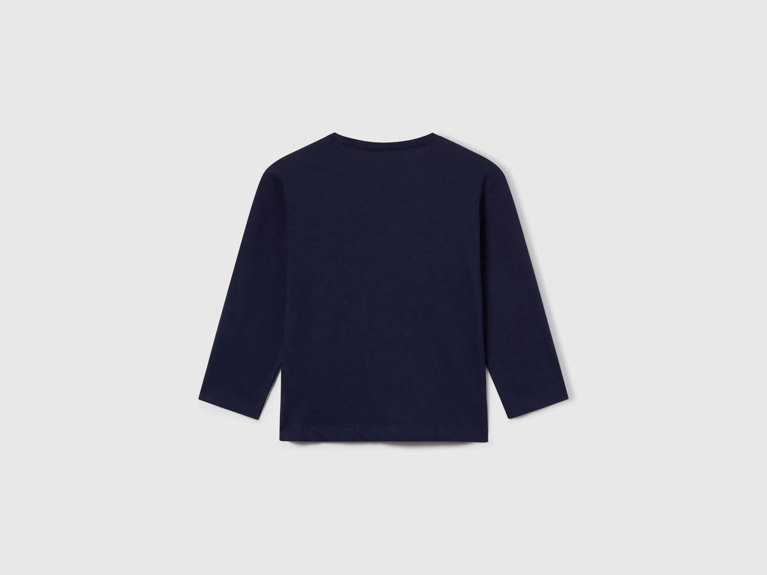 Benetton Dark Blue Boys Long Sleeve Cotton T-Shirt SKU: 3I1XG10F2_252 Image 02