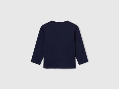 Benetton Dark Blue Boys Long Sleeve Cotton T-Shirt SKU: 3I1XG10F2_252 Image 02