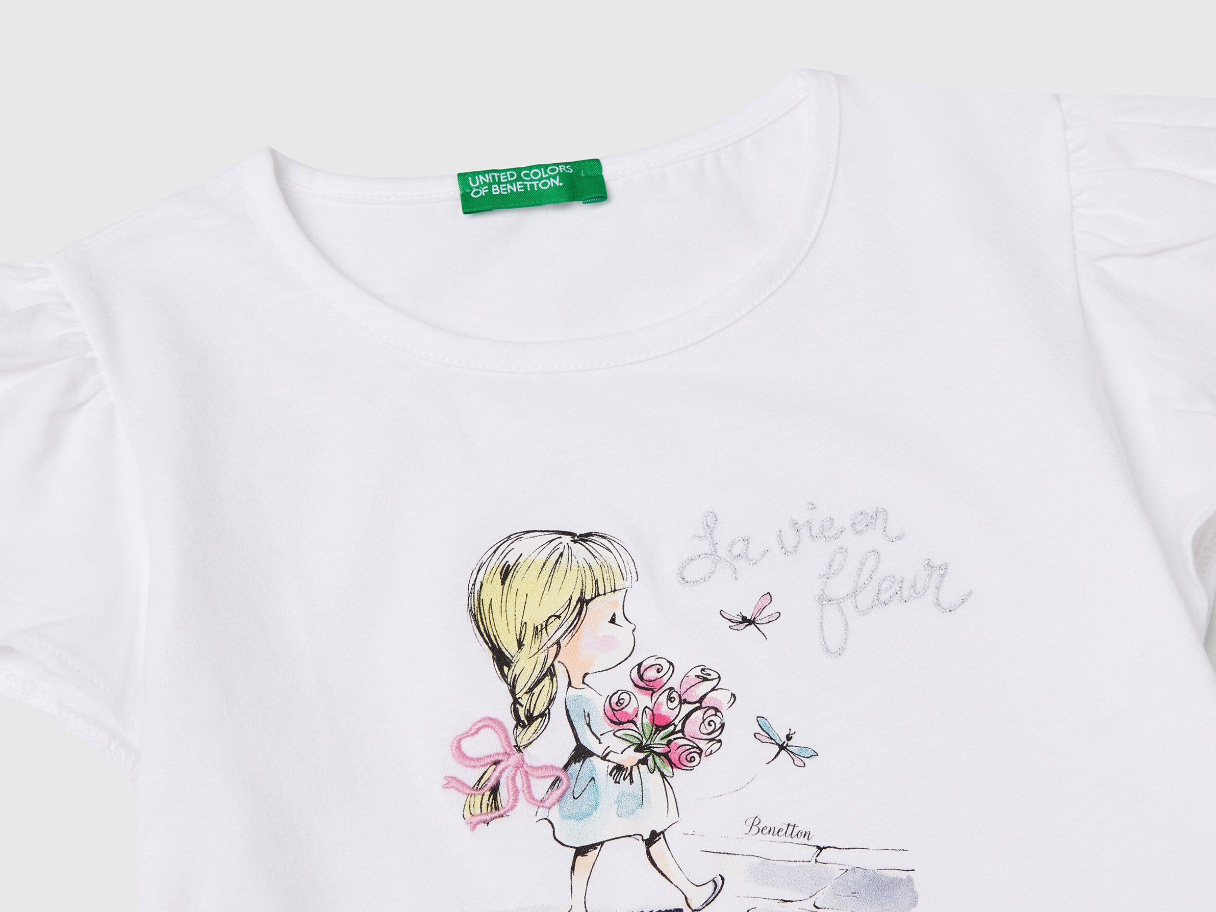 Benetton_T-Shirt with Print and Embroidery_3I1XG10IU_101_03