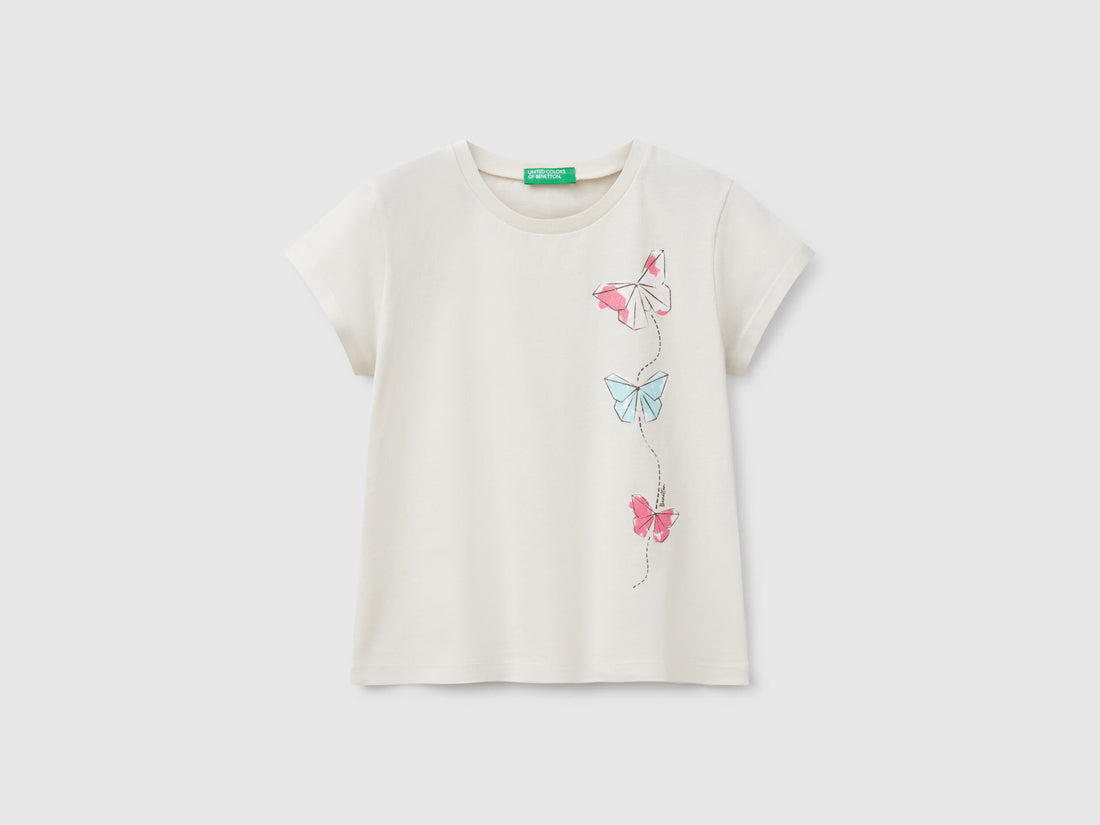 Benetton_T-Shirt in Cotton with Glitter_3I1XG10J2_00V_01