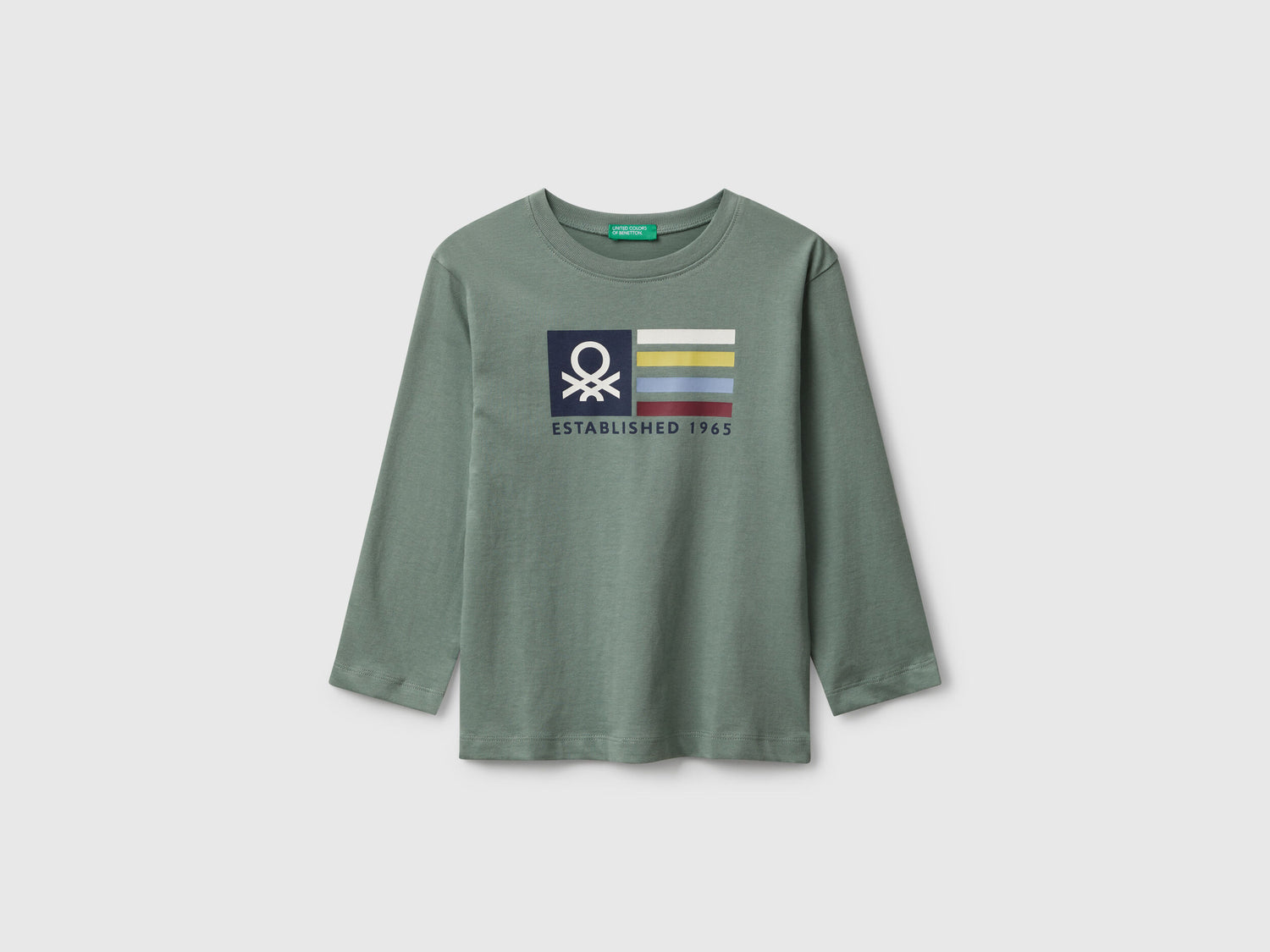 Benetton_Light Green_T-Shirt with Logo Print_3I1XG10JZ_075_01