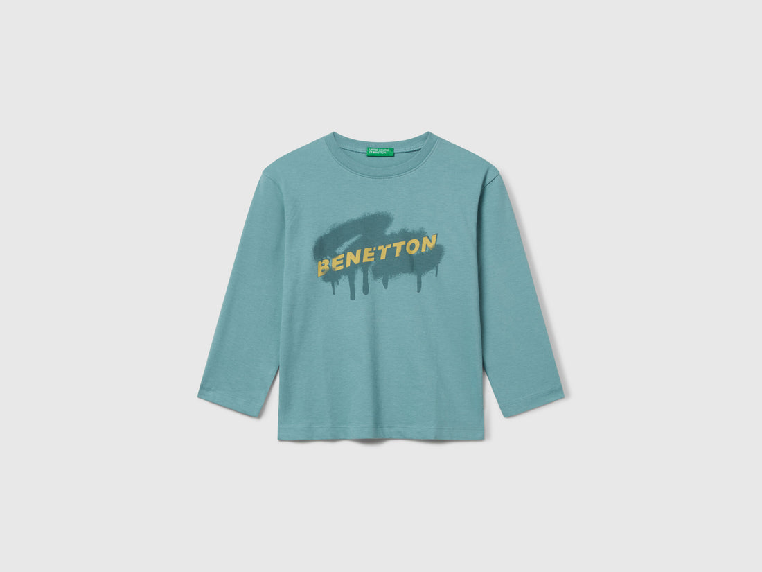 Benetton_Sky Blue_T-Shirt with Logo Print_3I1XG10JZ_33K_01