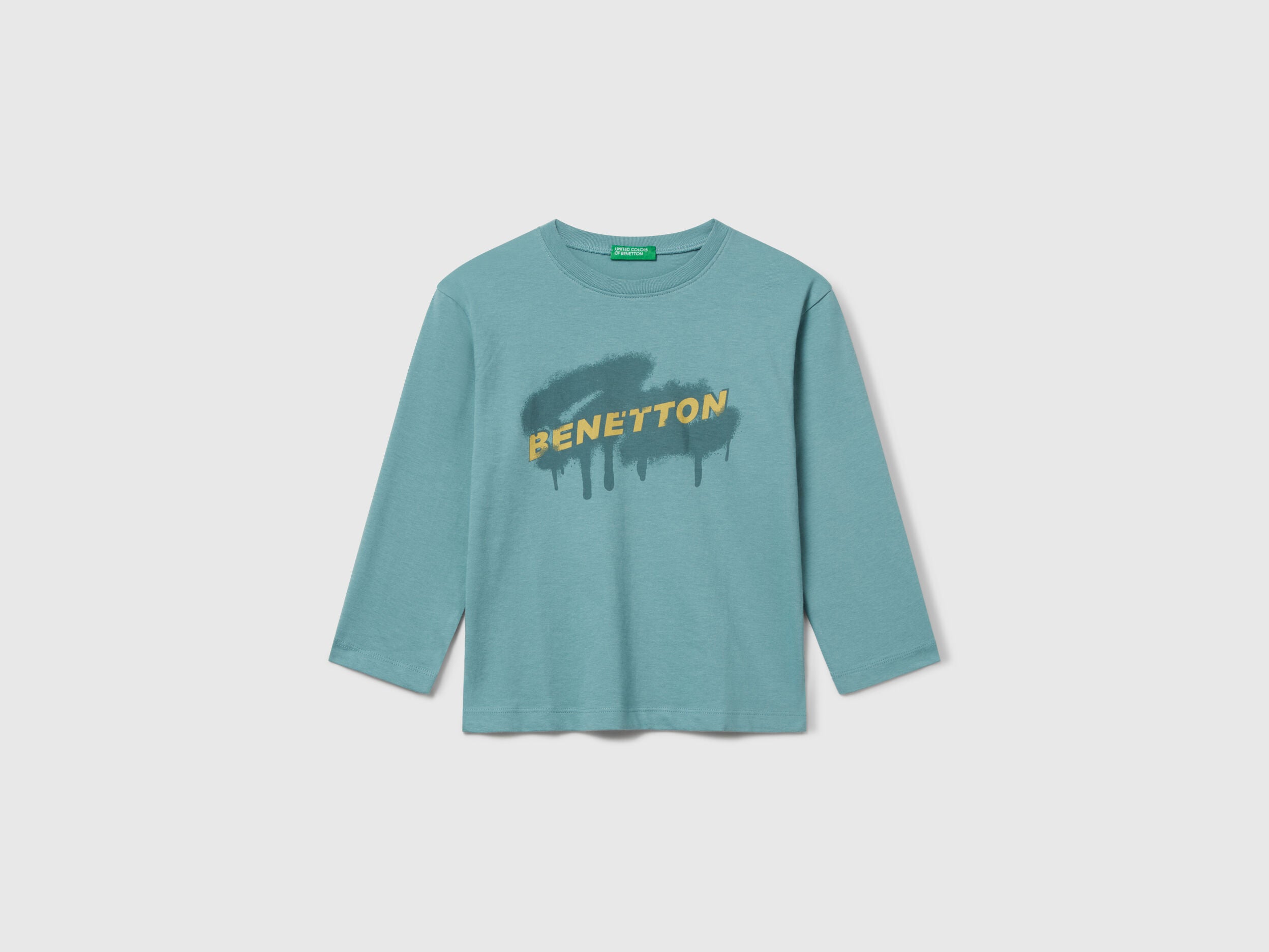 Benetton_Sky Blue_T-Shirt with Logo Print_3I1XG10JZ_33K_01