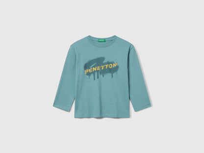 Benetton_Sky Blue_T-Shirt with Logo Print_3I1XG10JZ_33K_01