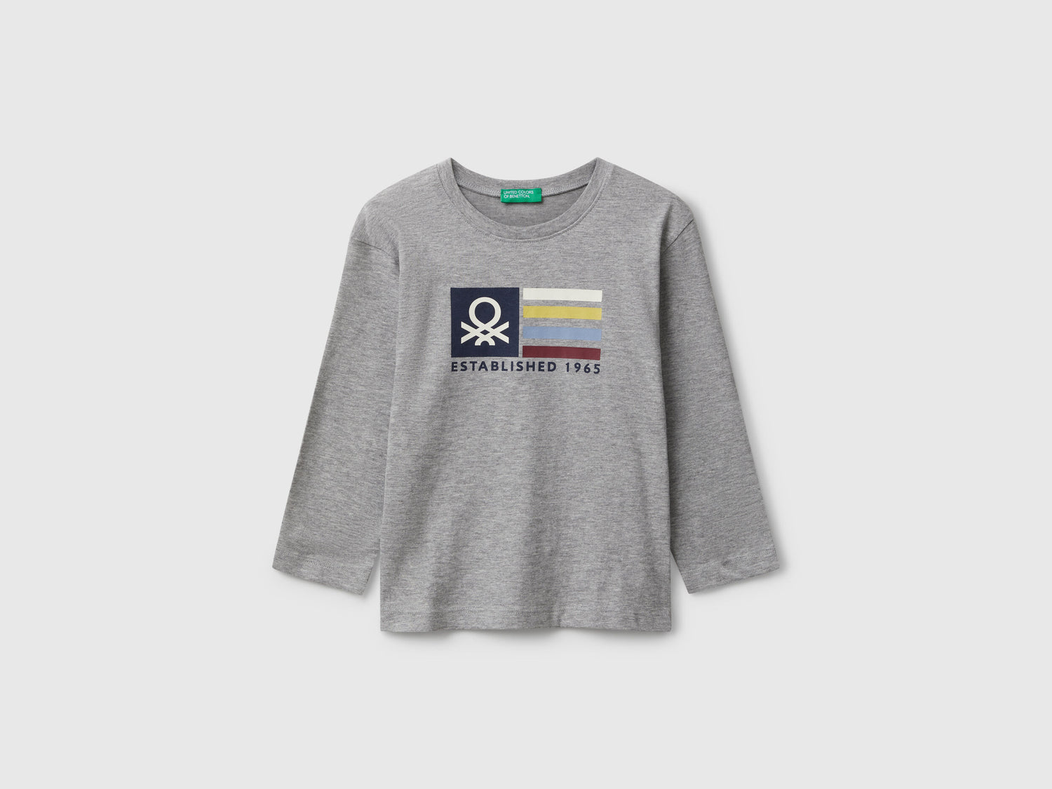 Benetton_Light Gray_T-Shirt with Logo Print_3I1XG10JZ_501_01