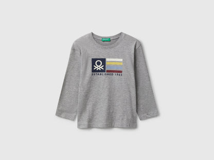 Benetton_Light Gray_T-Shirt with Logo Print_3I1XG10JZ_501_01