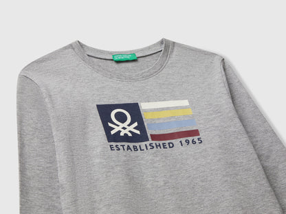 Benetton_Light Gray_T-Shirt with Logo Print_3I1XG10JZ_501_03