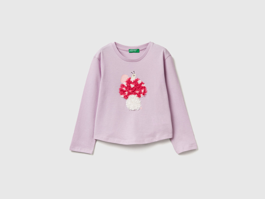 Benetton_Lavender_T-Shirt with Petal Effect Applique_3I1XG10K8_0W1_01