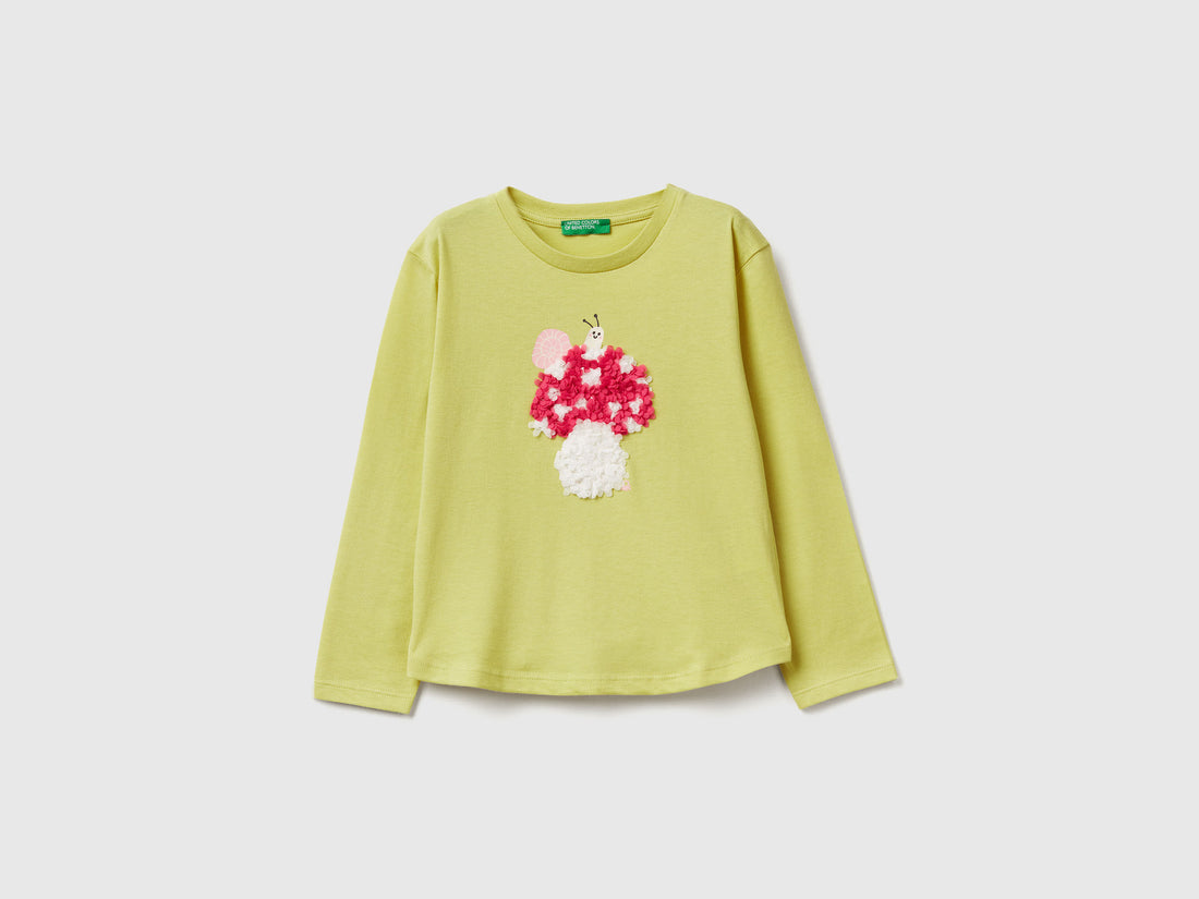 Benetton_Yellow_T-Shirt with Petal Effect Applique_3I1XG10K8_0Y6_01