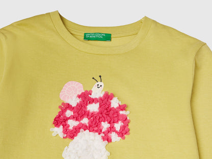 Benetton_Yellow_T-Shirt with Petal Effect Applique_3I1XG10K8_0Y6_03