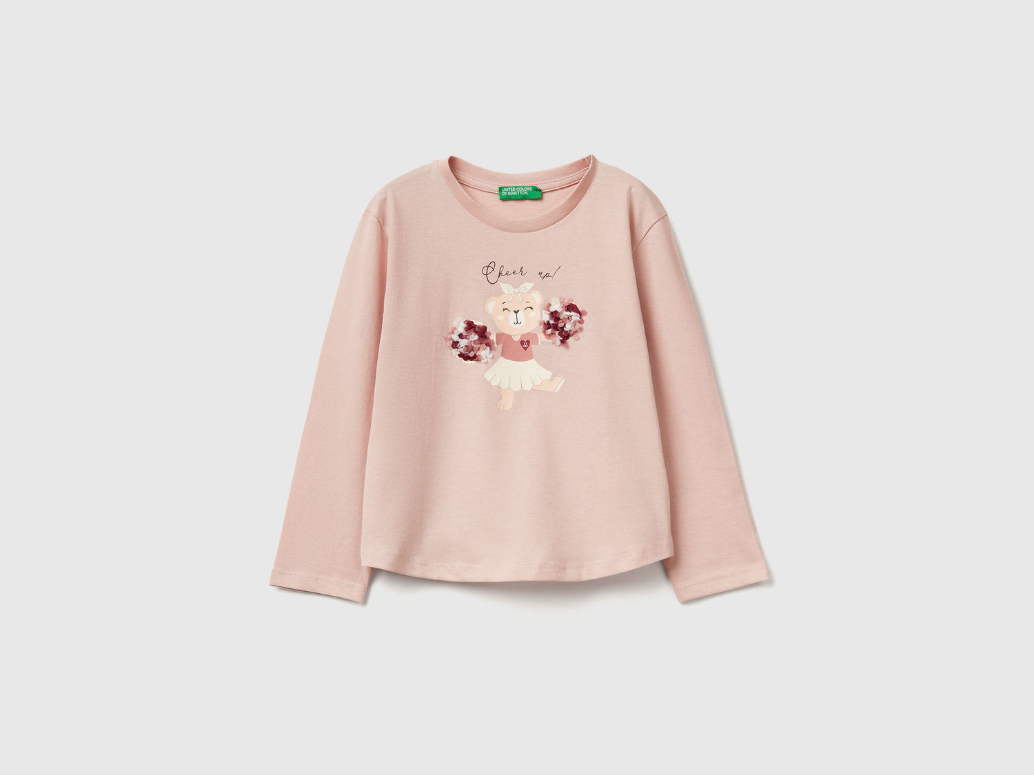 Benetton_Soft Pink_T-Shirt with Petal Effect Applique_3I1XG10K8_12U_01