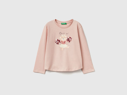 Benetton_Soft Pink_T-Shirt with Petal Effect Applique_3I1XG10K8_12U_01