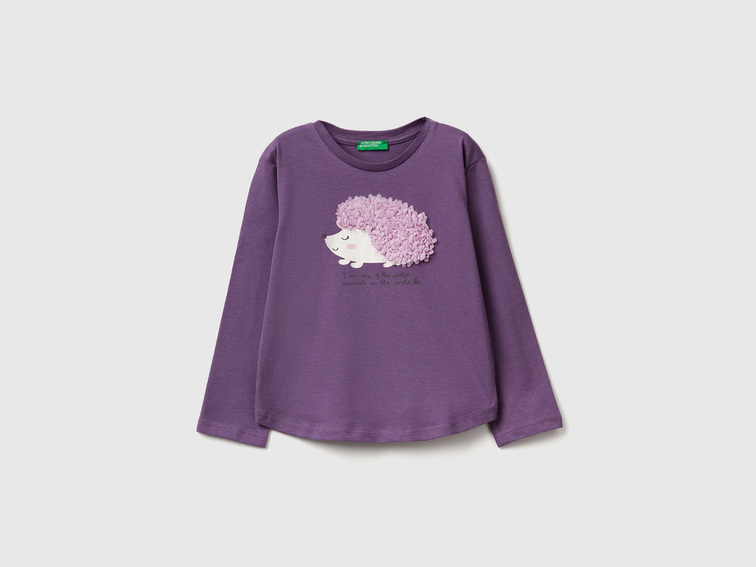 Benetton_Purple_T-Shirt with Petal Effect Applique_3I1XG10K8_1V4_01
