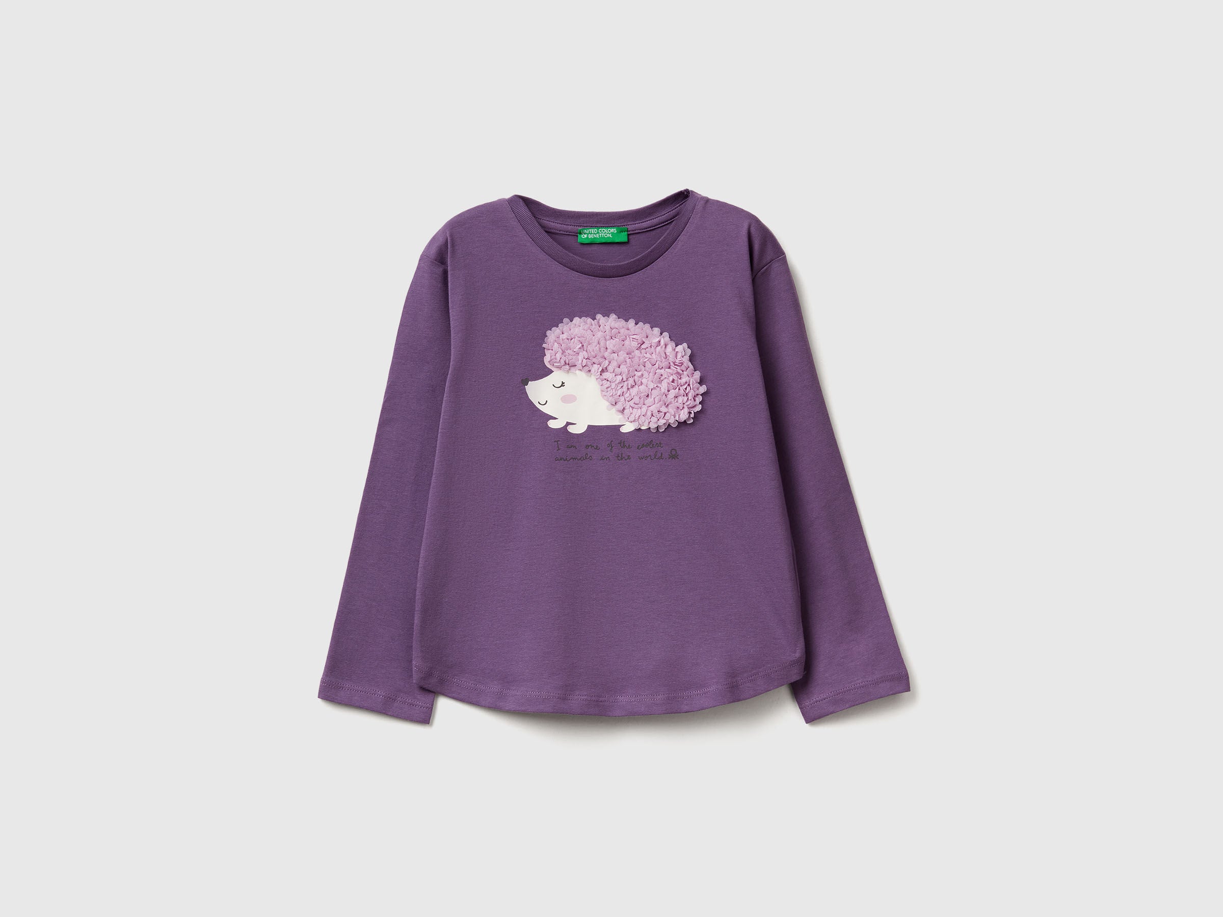 Benetton_Purple_T-Shirt with Petal Effect Applique_3I1XG10K8_1V4_01