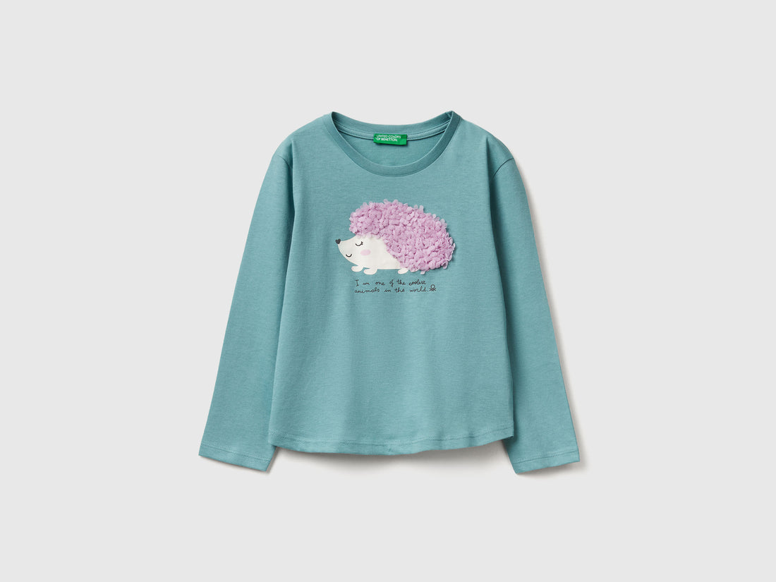 Benetton_Sky Blue_T-Shirt with Petal Effect Applique_3I1XG10K8_33K_01