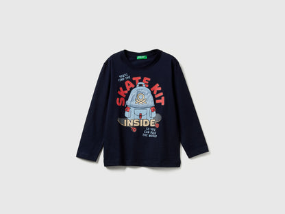 Benetton_Dark Blue_T-Shirt with Shark Print and Applique_3I1XG10KQ_016_01