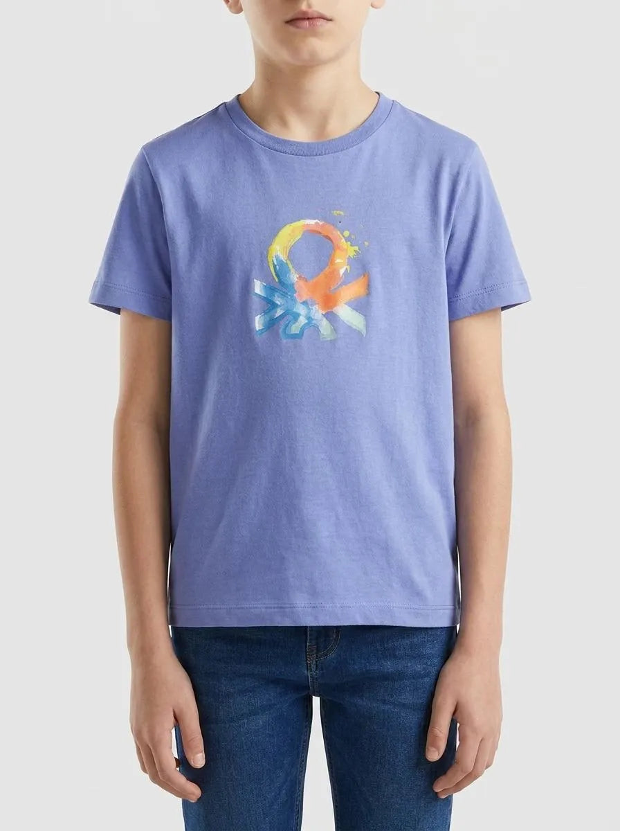 Benetton Air Force Blue Boys T-Shirt with Logo SKU: 3I1XG10LK_05N Image 00