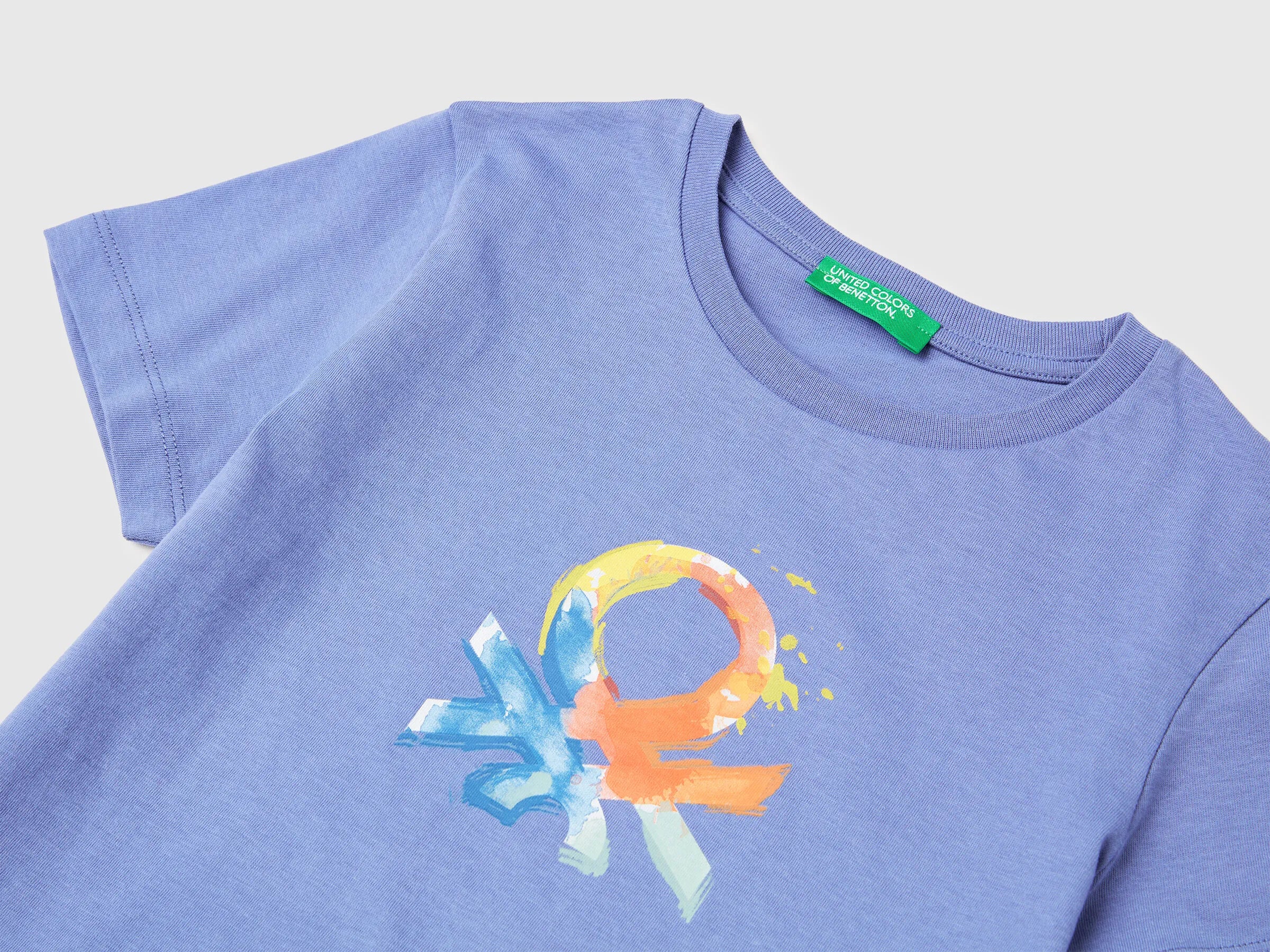 Benetton Air Force Blue Boys T-Shirt with Logo SKU: 3I1XG10LK_05N Image 03