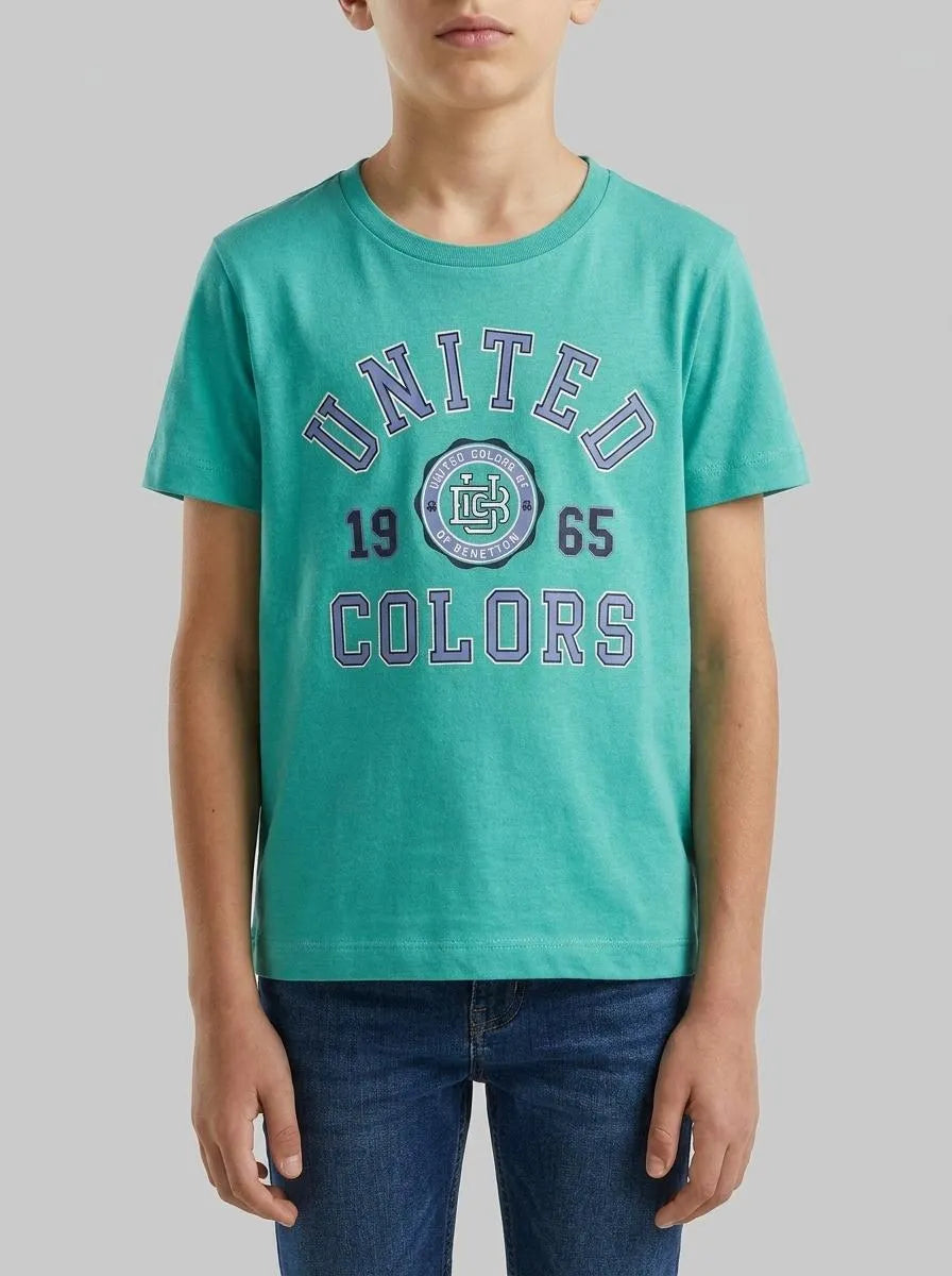 Benetton Aqua Boys T-Shirt with Logo SKU: 3I1XG10LK_08N Image 00